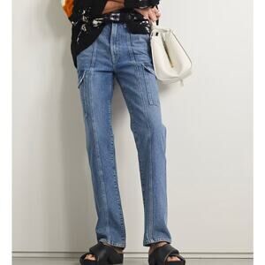 GRLFRND Straight Cargo Jeans SIZE 31 High Rise Slim Business Casual USA $245 NEW